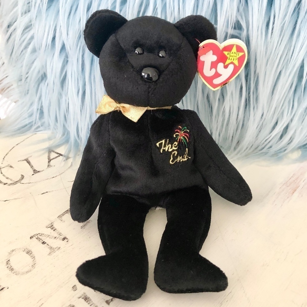 TY Beanie Baby, The End, Black, Bear,‎ Vintage, 1999, Very Nice Condition